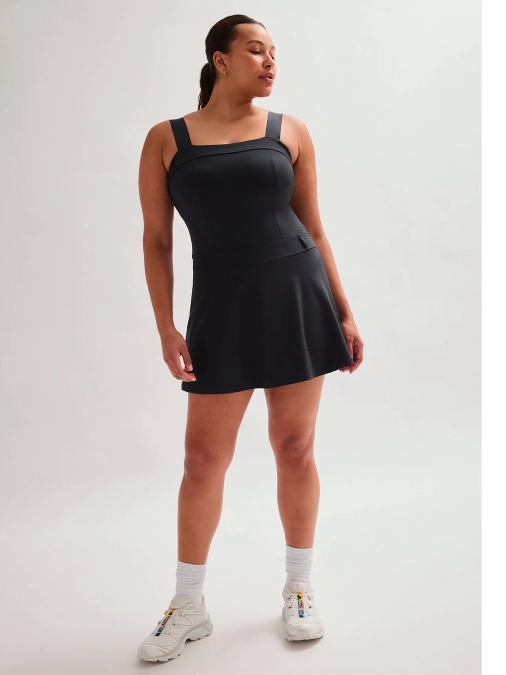 girlfriend collective Black Square-Neck Mini Tank Dress